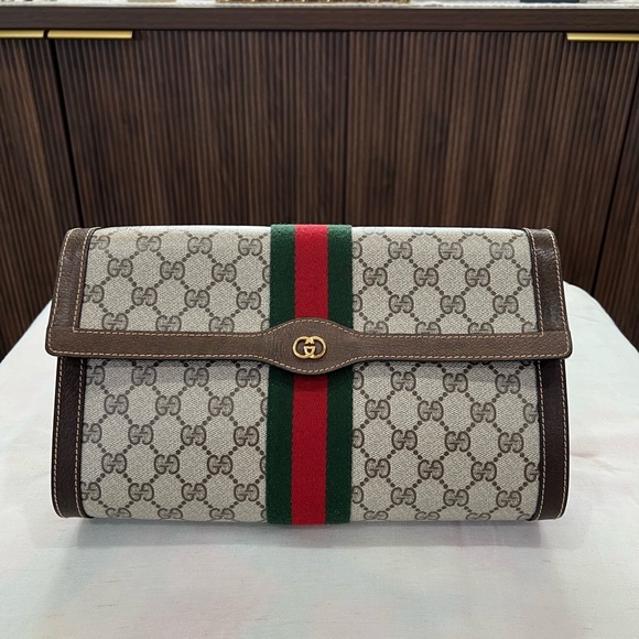 Gucci Cream and Brown Clutch with Monogram Print - Picture 2 of 10